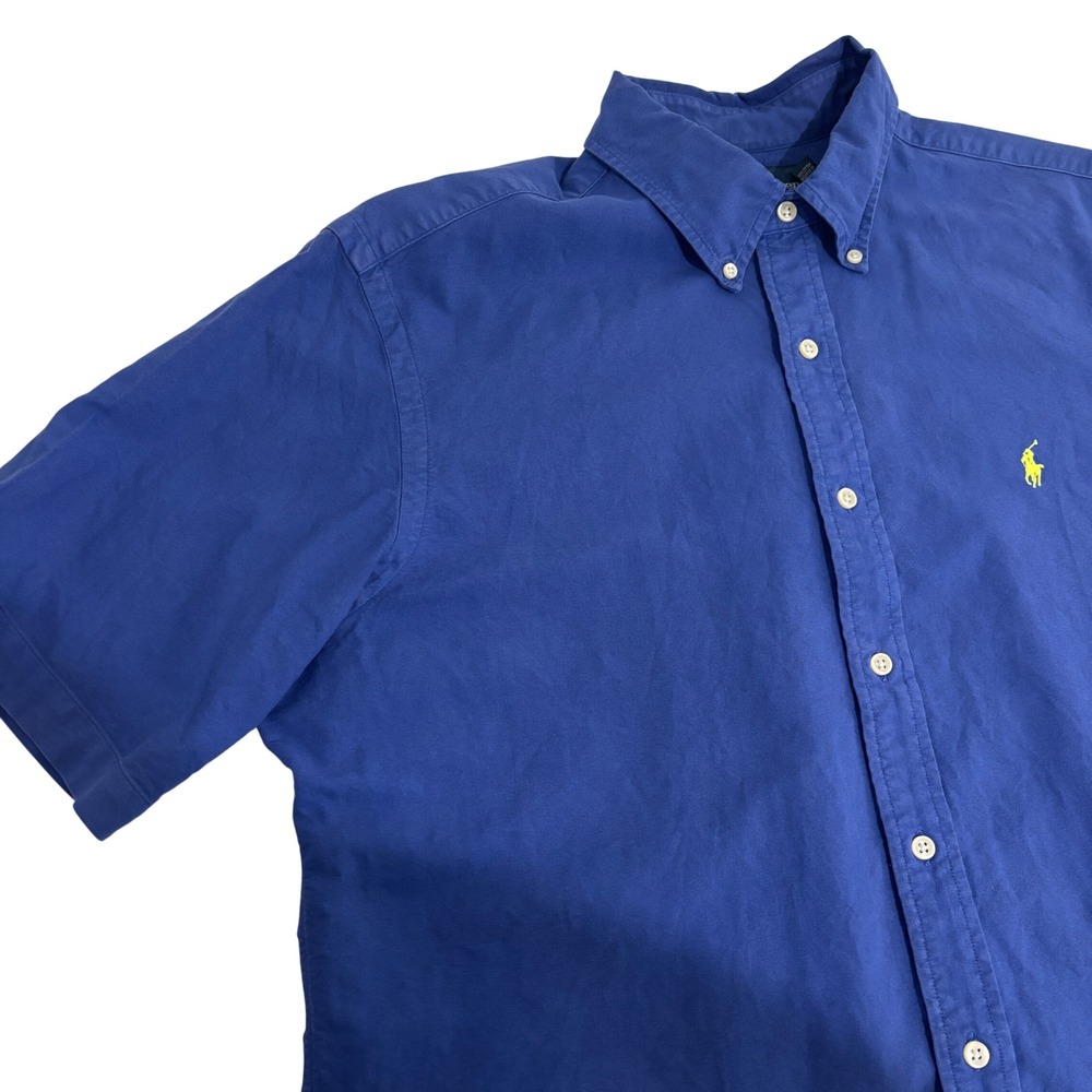 Ralph Lauren Button Down Shirt Mens L Blue Short Sleeve Classic Fit Cotton